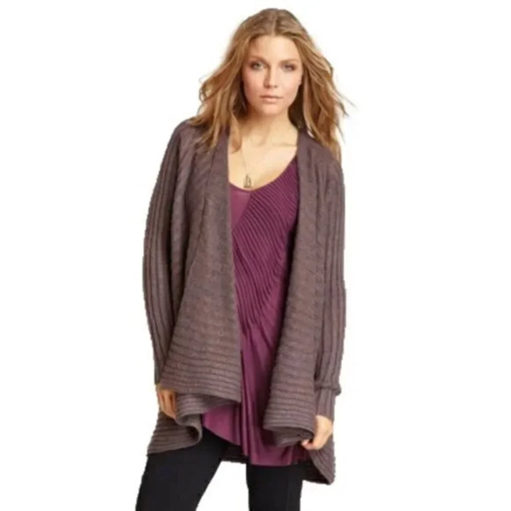 *Repair* Free People Oversized Ribbed Knit Open Cardigan S Blackberry Heather